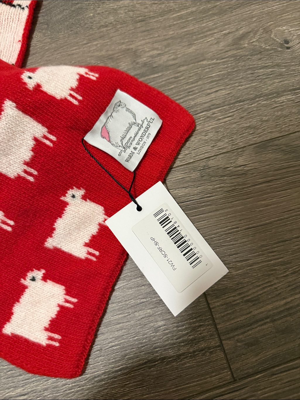 Warm & Wonderful Red Knit Scarf With Sheep Motif Nwt Rare — image 5 of 6